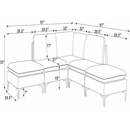 Upholstered Modular Sectional With Tall Legs, Medium Firm Seat