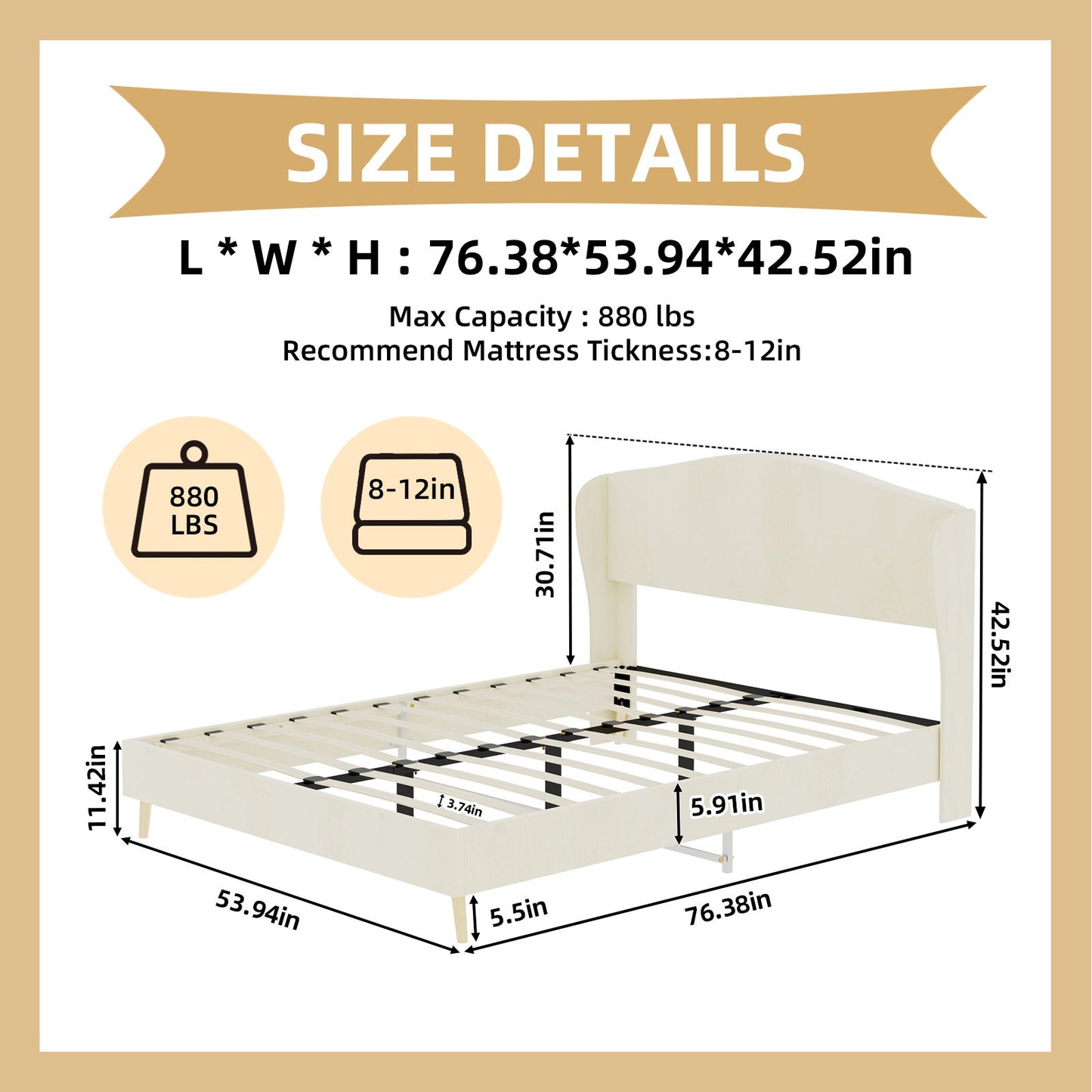Upholstered Bed, Tufted Headboard, Comfortable Sleep