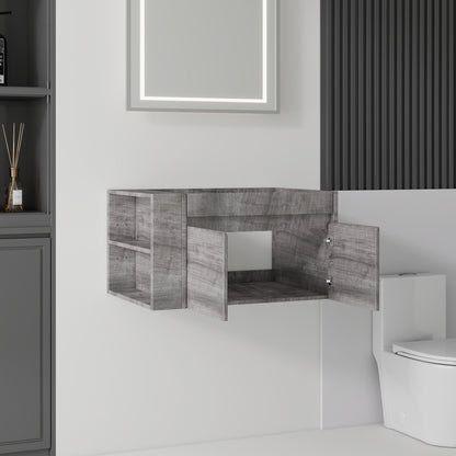 Floating Bathroom Vanity Cabinet, Soft Close Double Drawers, Open Side Storage, Wall Mounted, Cabinet Only