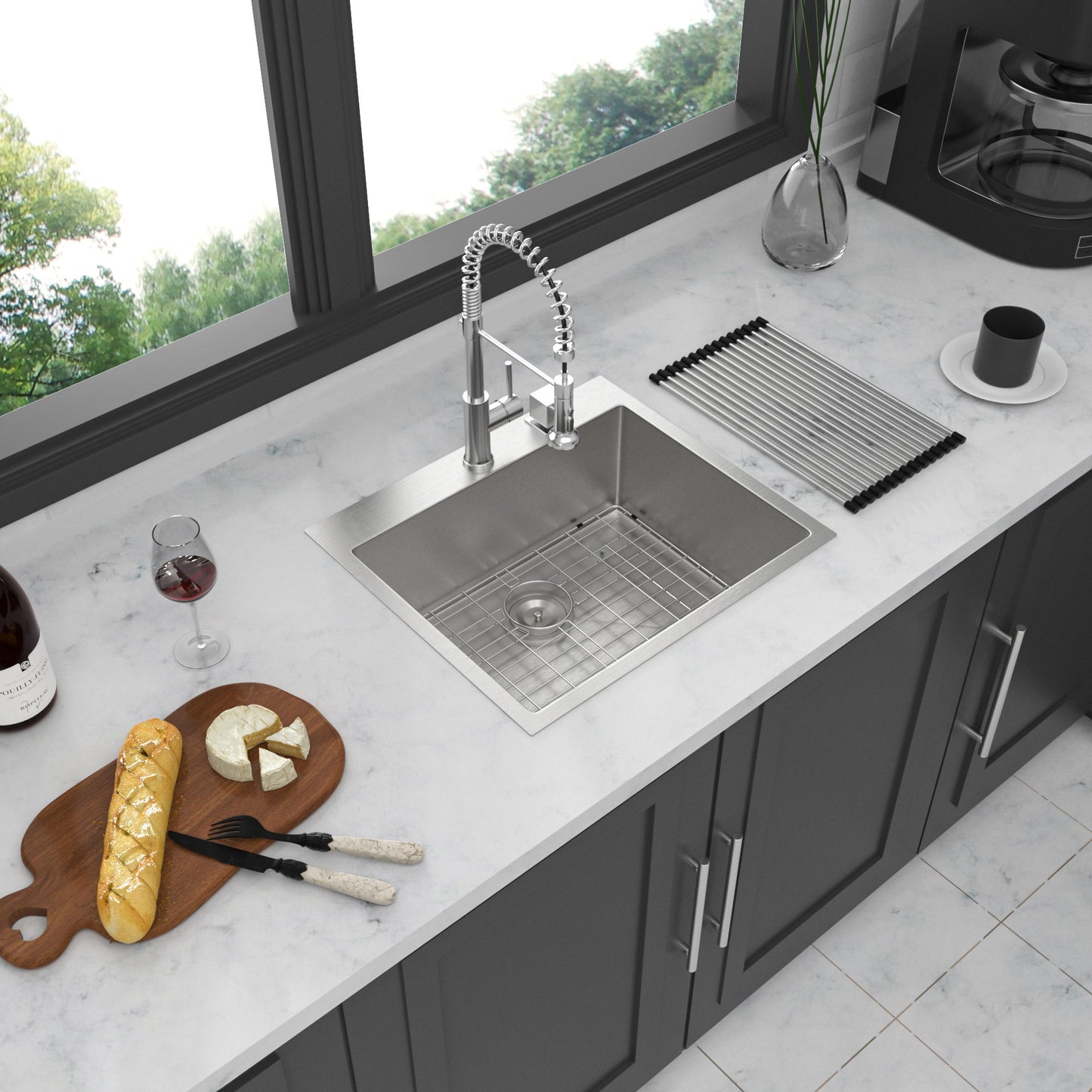 Drop In Kitchen Sink, 16 Gauge Stainless Steel, Single Bowl, Topmount Basin