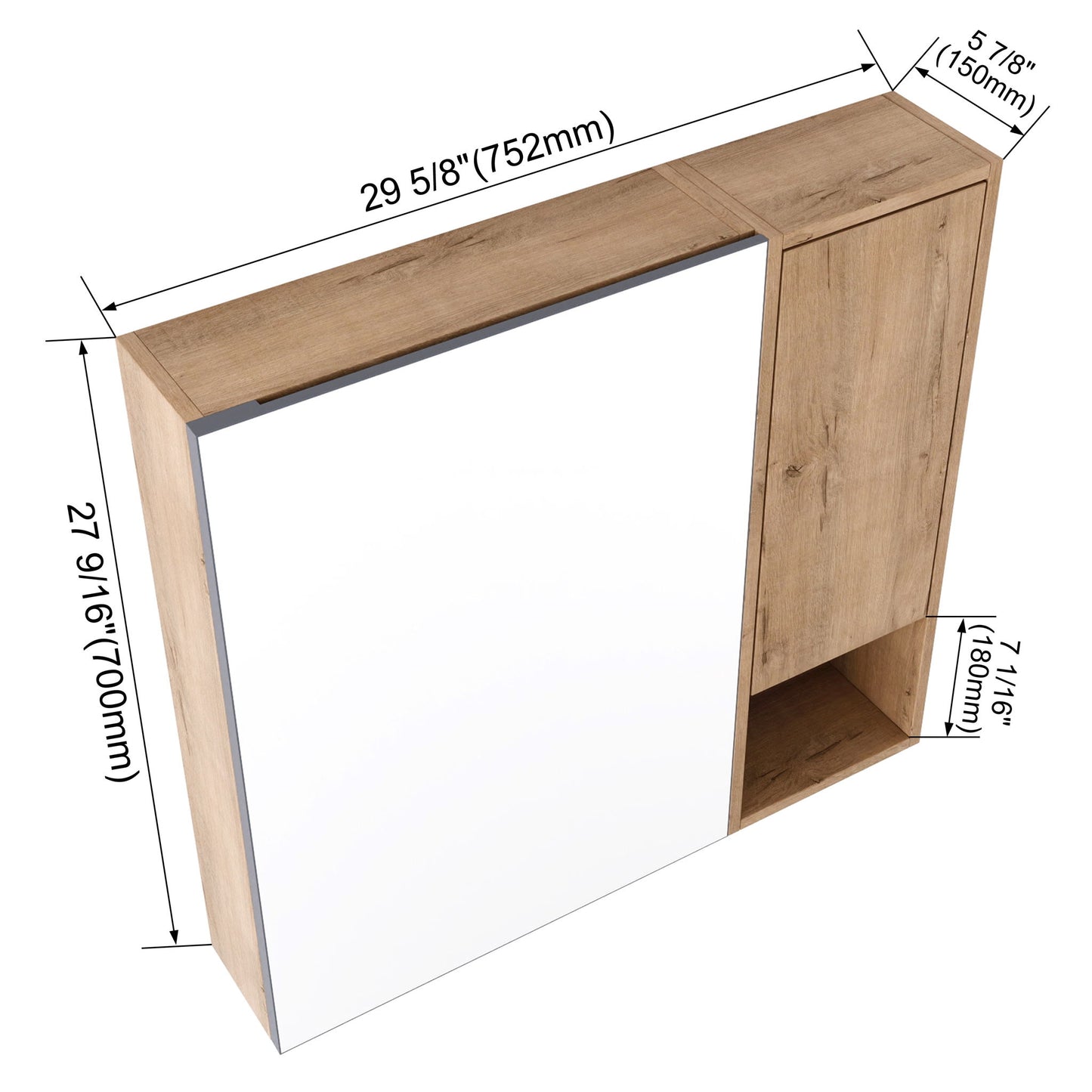 29.63" Wall Mounted Bathroom Cabinet With Adjustable Shelves Storage Cabinet - Imitative Oak
