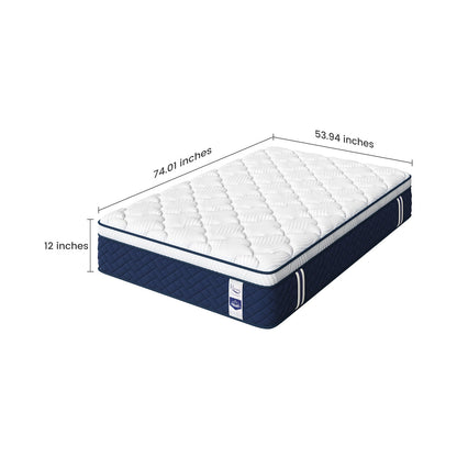 Rresta Hotel Collection - 12" Medium Firm Hybrid Mattress With 5 Zone Support For Back & Hip Relief, Fiber Free, Certipur Us Certified