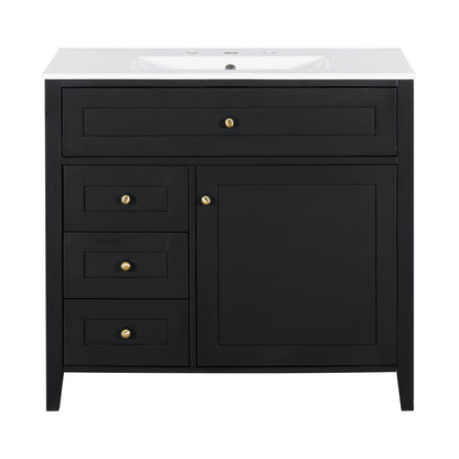 Bathroom Vanity With Sink, 3 Drawers & Cabinet With Adjustable Shelves