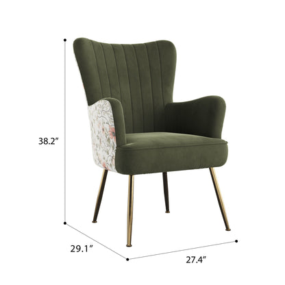 Accent Chair With Unique Print Fabric - Green