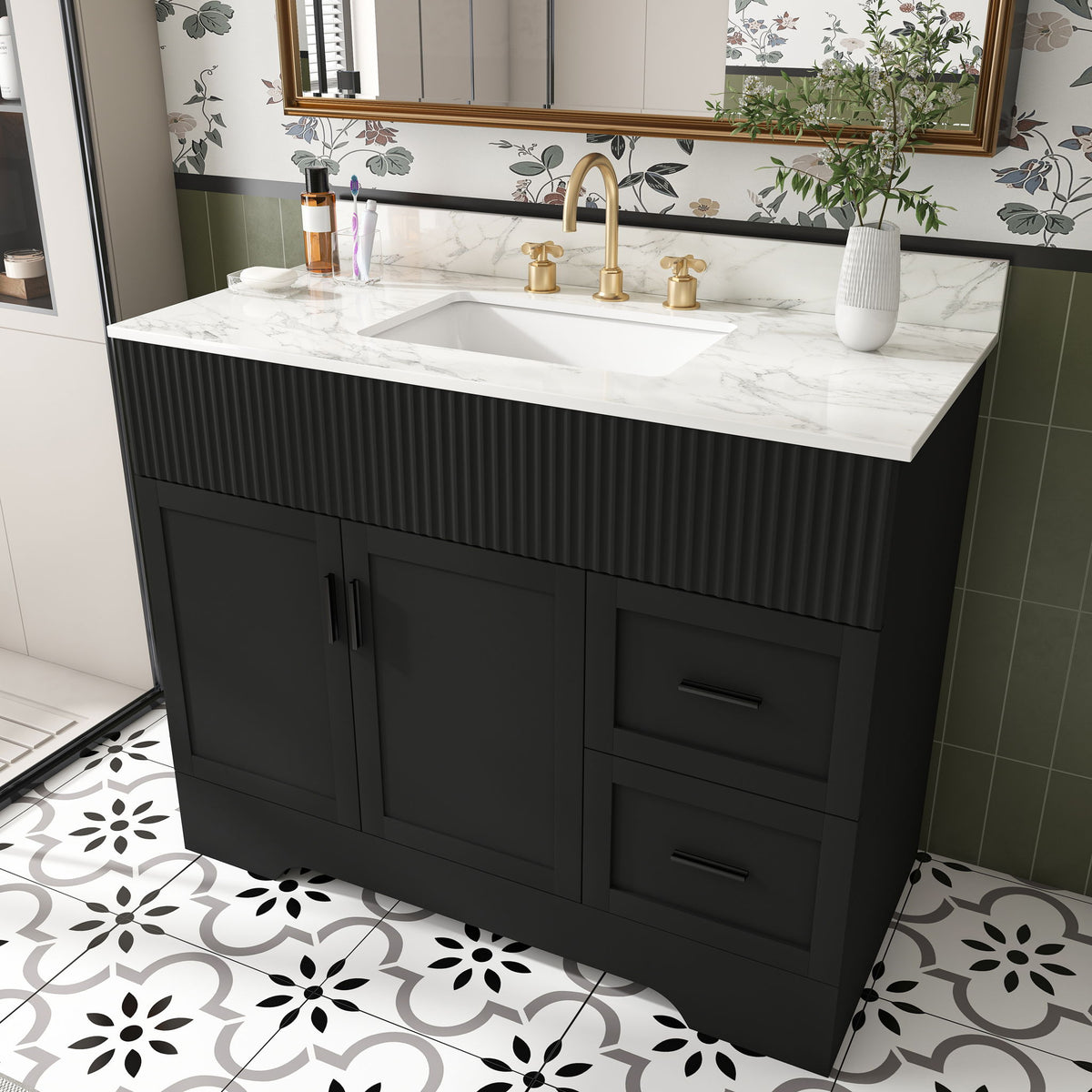 Bathroom Vanity Set, Soft Close Doors & Drawers, 3 Faucet Holes, Sink Included - Black