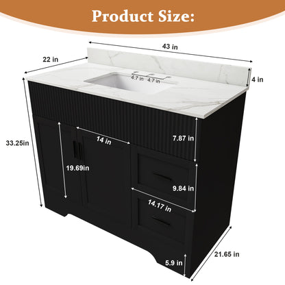 Bathroom Vanity Set, Fluted Cabinet, 3 Faucet Holes, Sink Included - Black