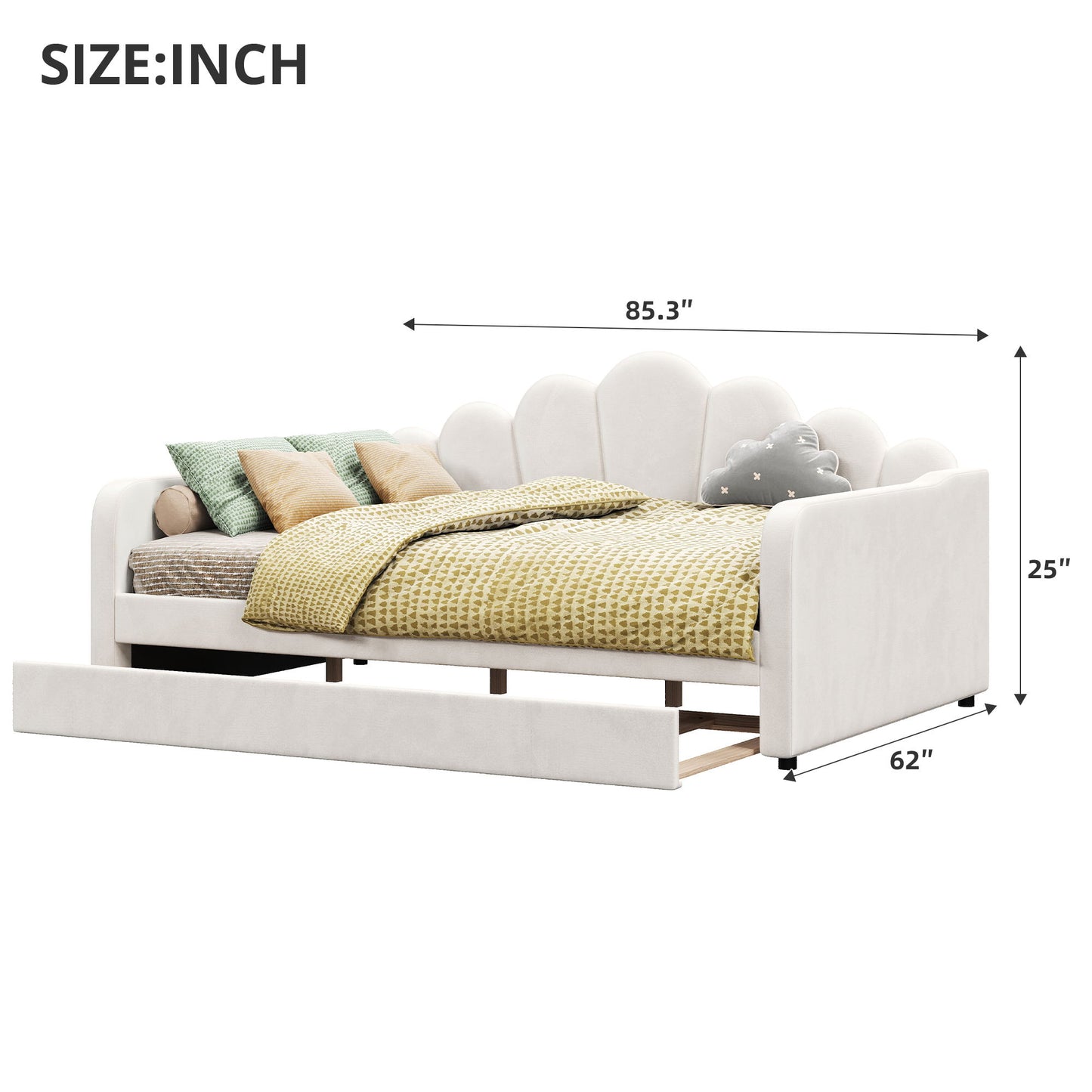 Shell Shaped Upholstered Daybed Frame With Slats