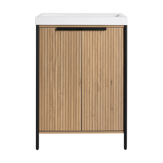 Modern Freestanding Bathroom Vanity With Resin Sink & Soft Close Cabinet Doors