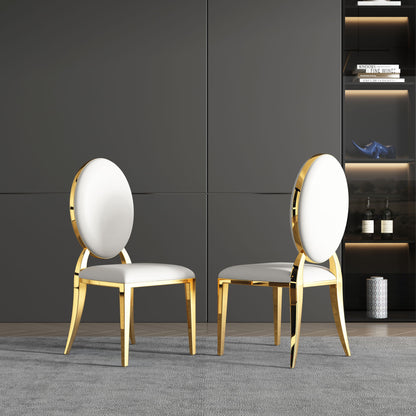 Dining Chair (Set of 2), Oval Backrest Design And Stainless Steel Legs - White