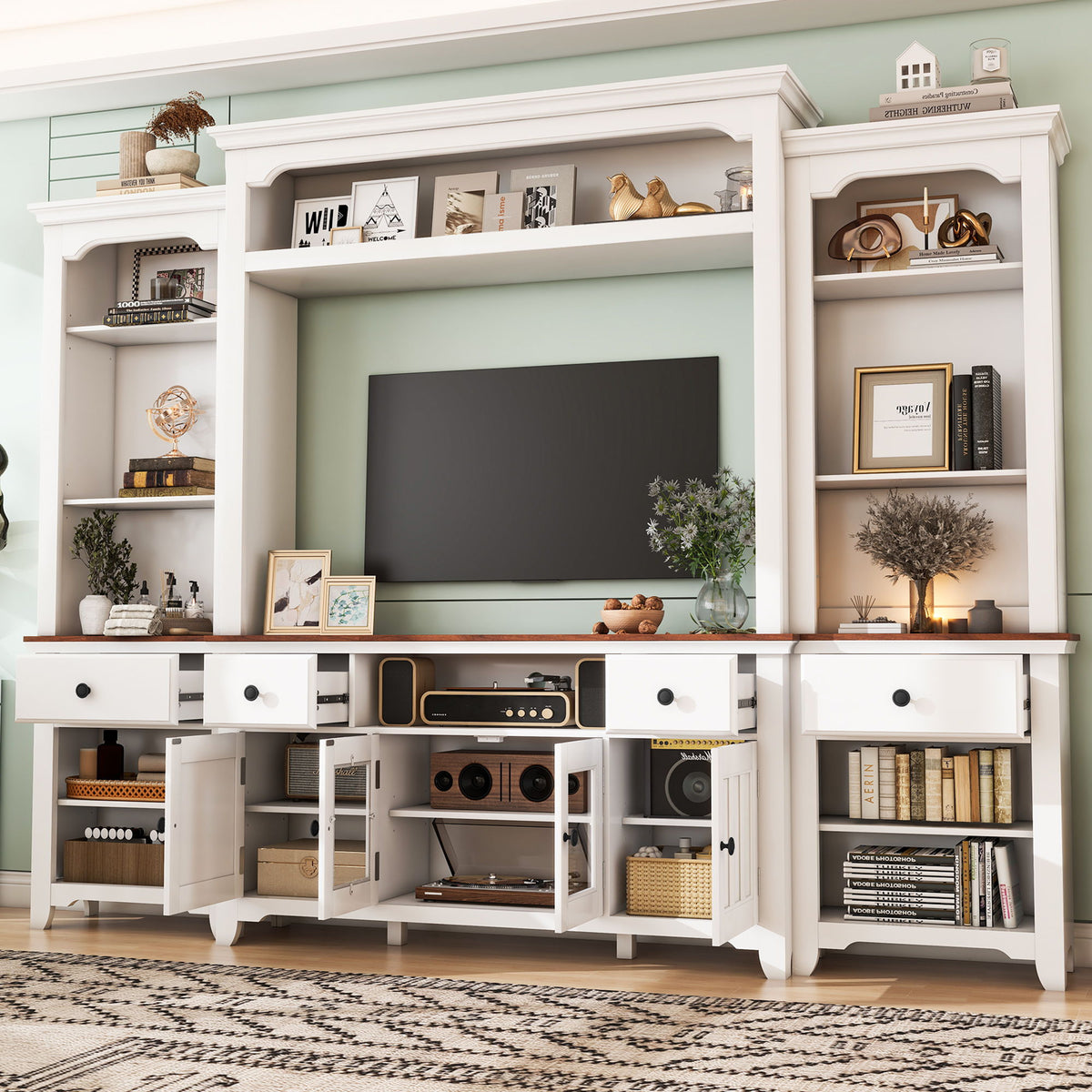 Extra Large TV Stand, Entertainment Center With Storage Cabinets