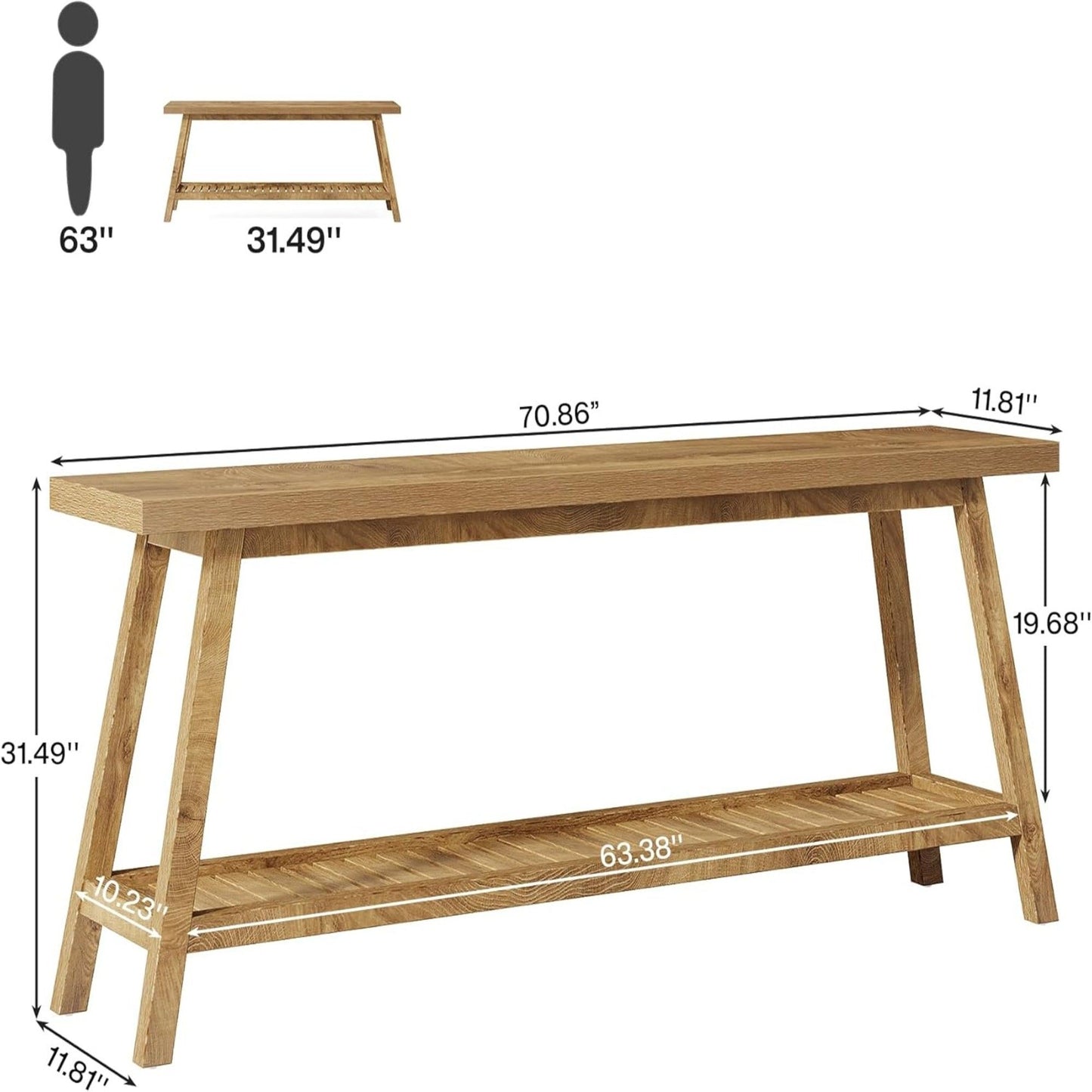 Extra Long Console Table With 2 Tier Open Storage