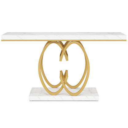 Console Table, Geometric Entryway Table For Living Hallway - White / Gold