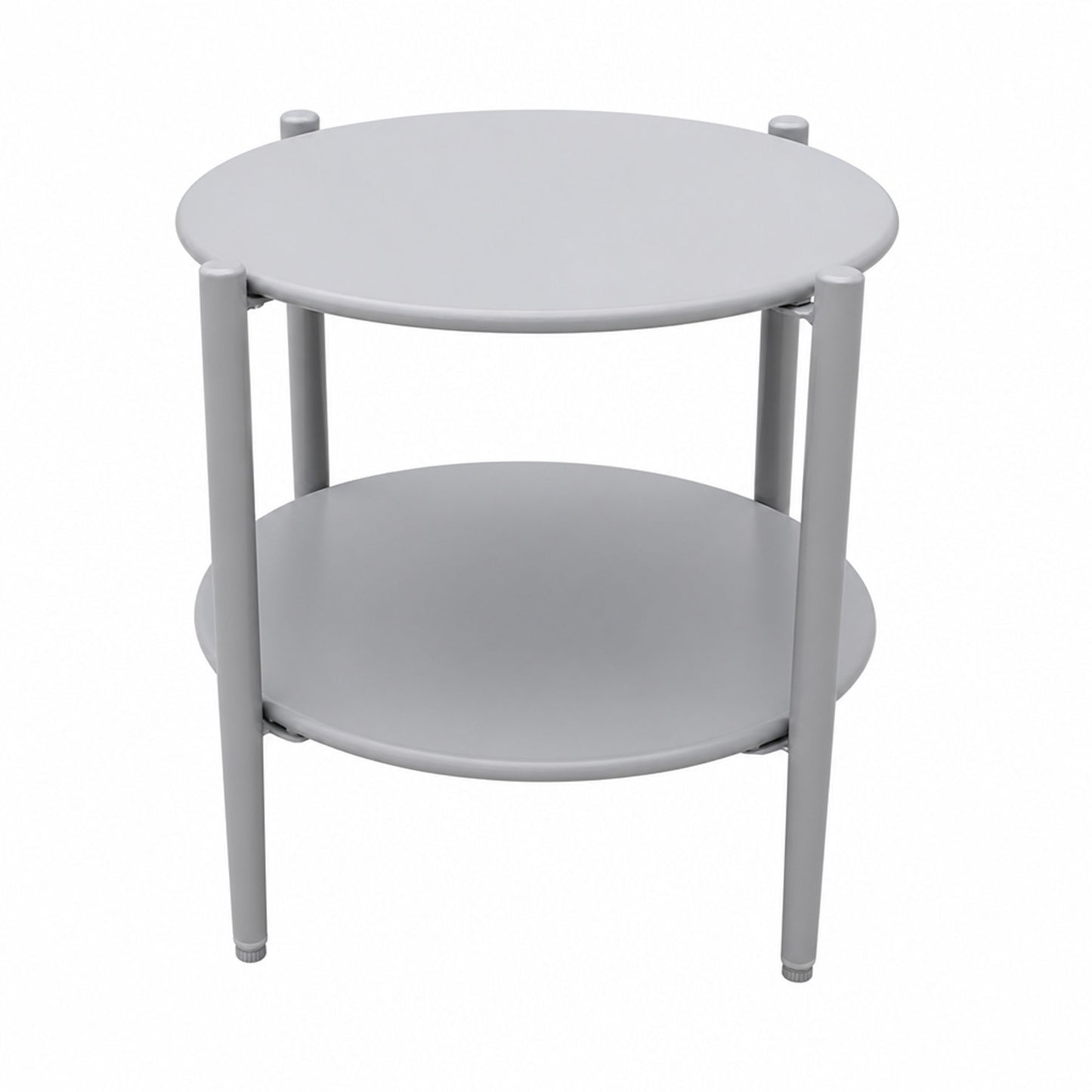 Round Outdoor Coffee Table With Shelf For Garden - Gray