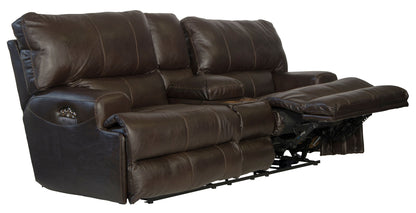 Wembley - Italian Leather Power Lay Flat Reclining Console Loveseat With Power Adjustable Headrest - Chocolate