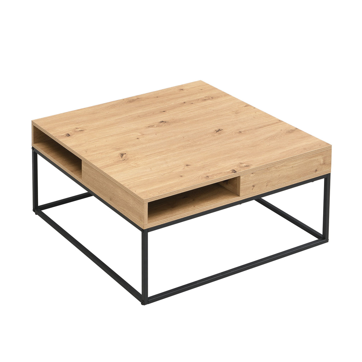 Hudson - Square Coffee Table With Open Storage Shelf - Black / Natural / Rustic / Oak