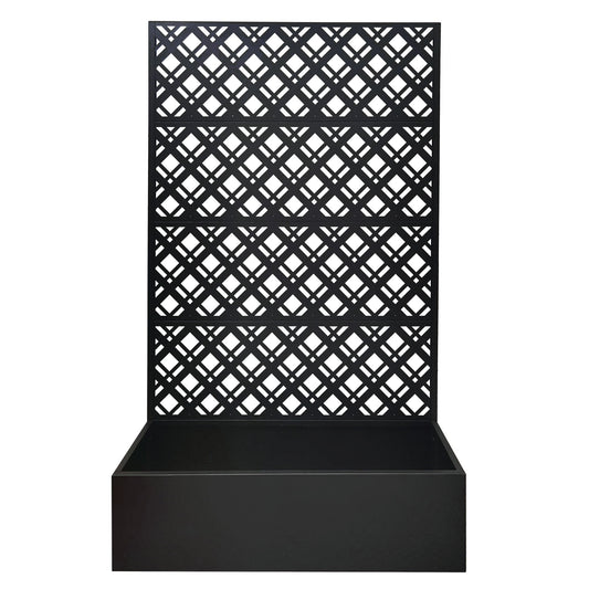 Rhombus Planter Raised Garden Bed With Trellis For Climbing Plants - Black