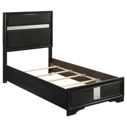 Panel Bed With Padded Headboard And Glittering Accent Stripes