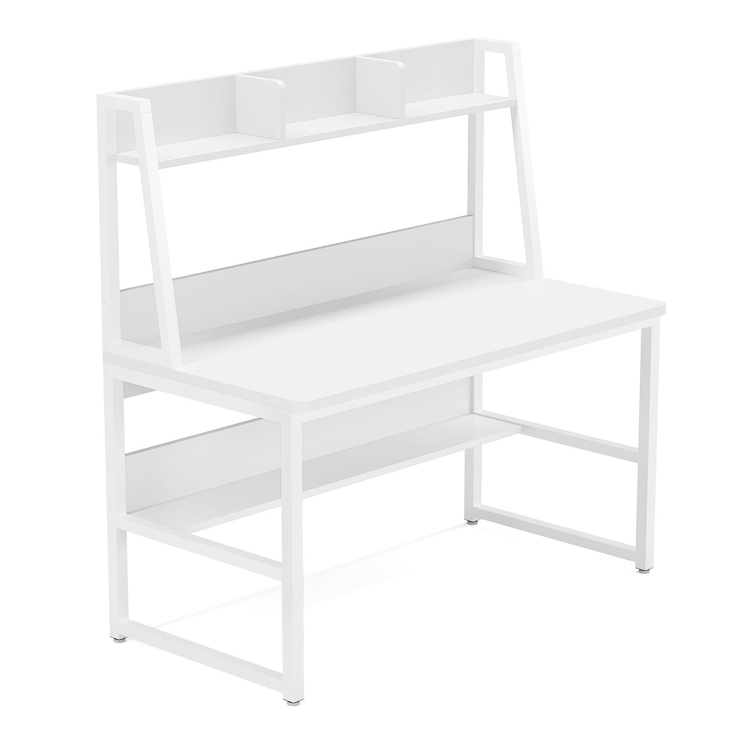 Computer Desk With Hutch And Bookshelf, Compact Home Office Workstation - White