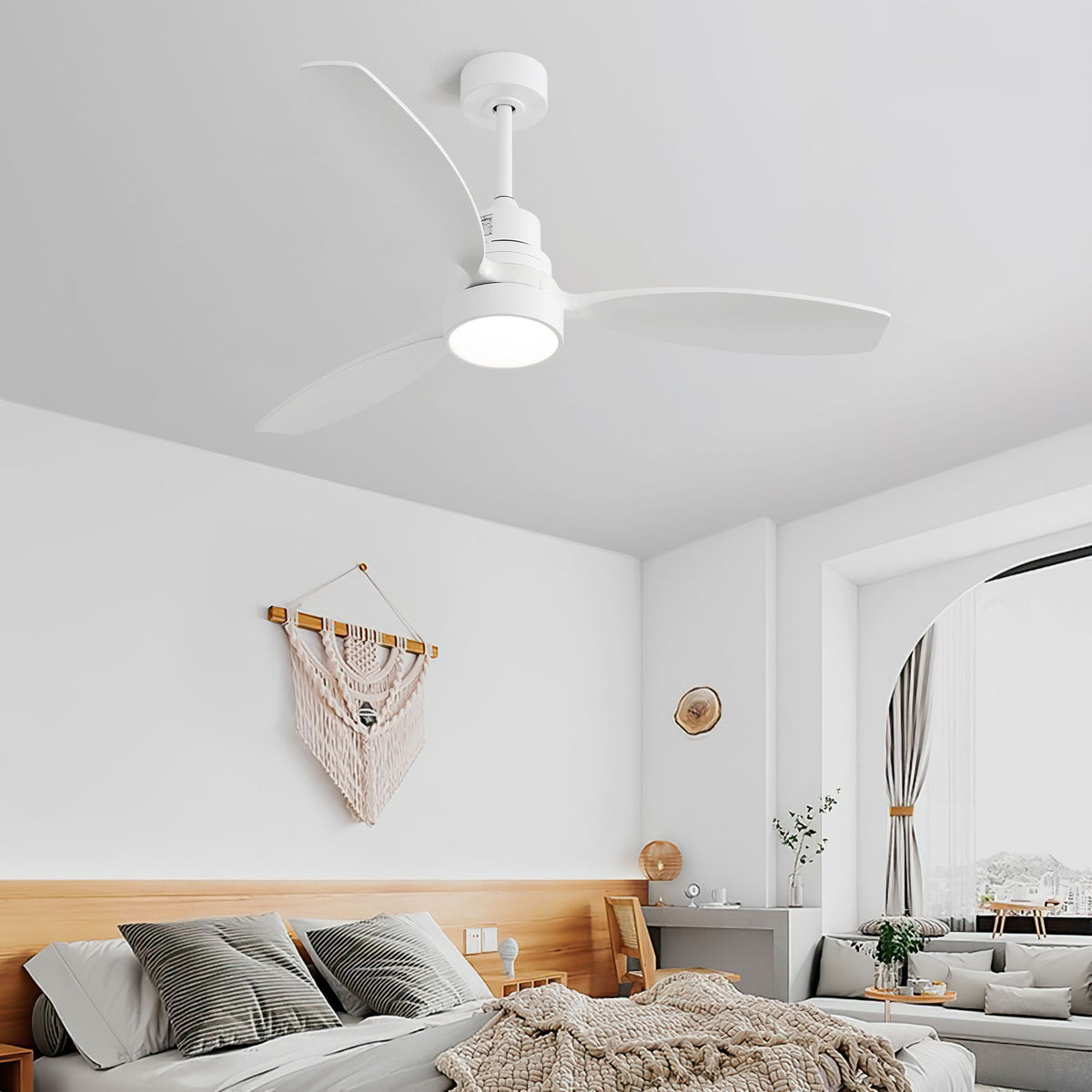 52" Ceiling Fan White 3 Blades Remote Control Reversible DC Motor With LED Light - Matte White