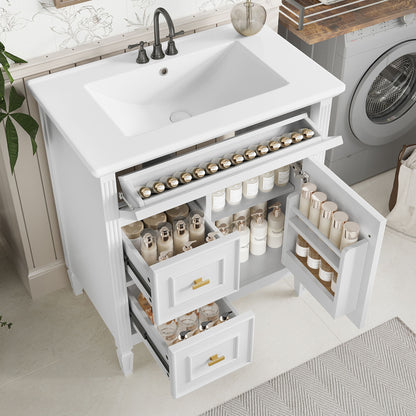 Modern Bathroom Vanity With Sink, 1 Flip Drawer And 2 Drawers, Adjustable Shelf