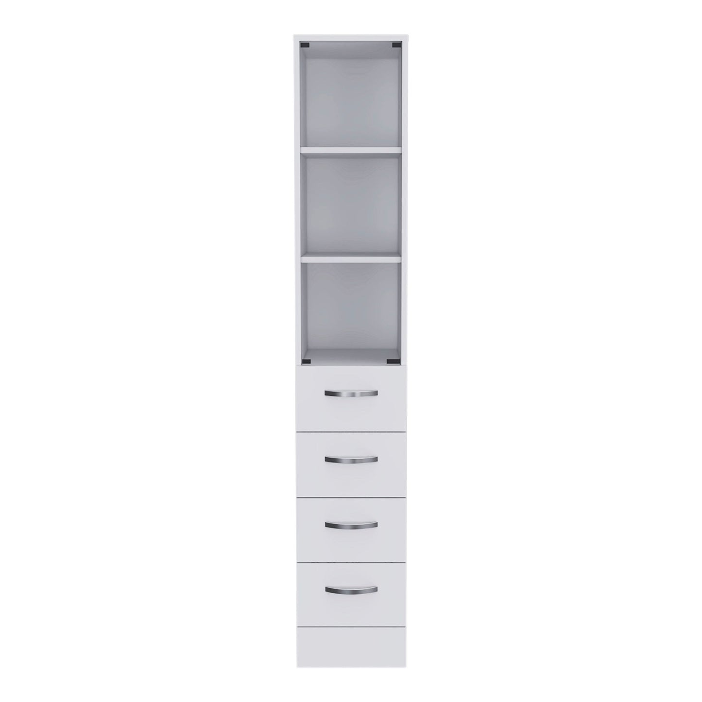Linen Cabinet, 3 Shelves, 4 Drawers And Metal Handles - White