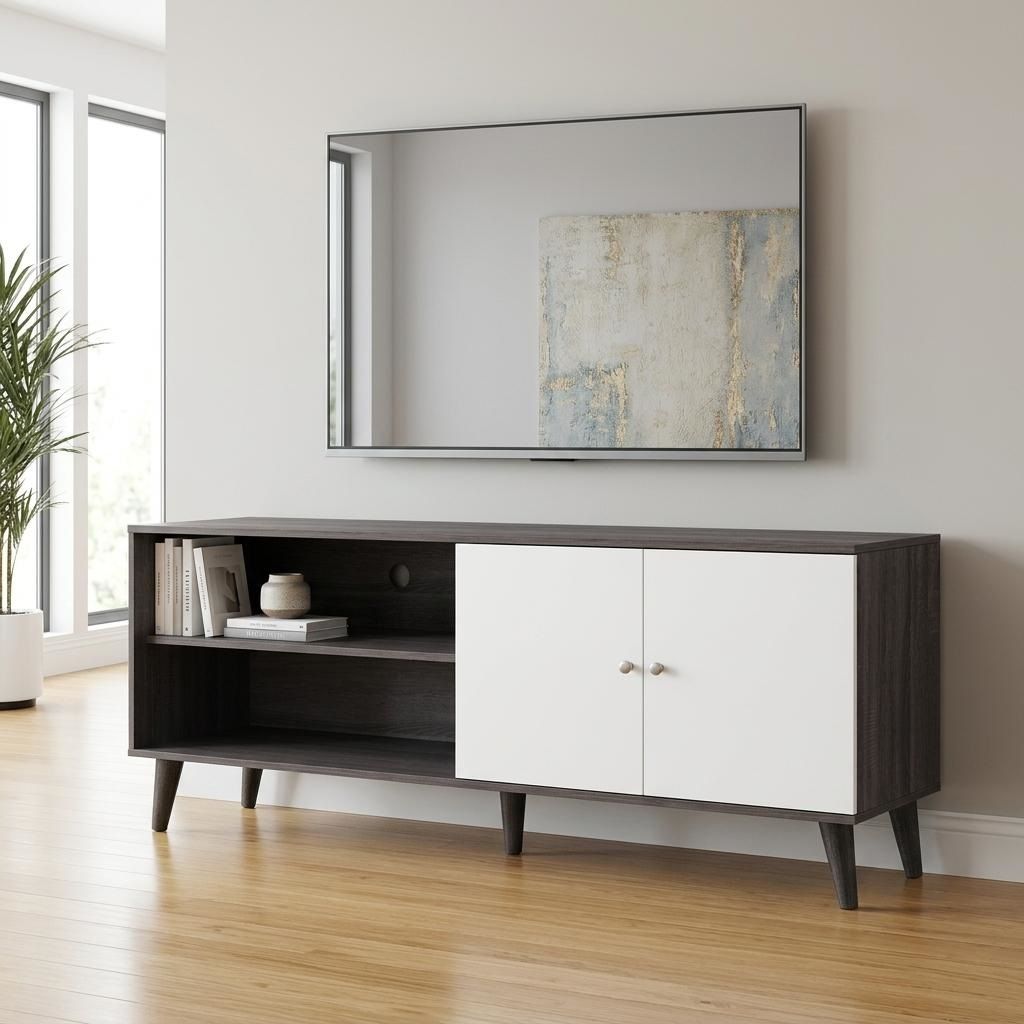 Amidon - TV Stand, With 2 Storage Shelves And 1 Cabinet