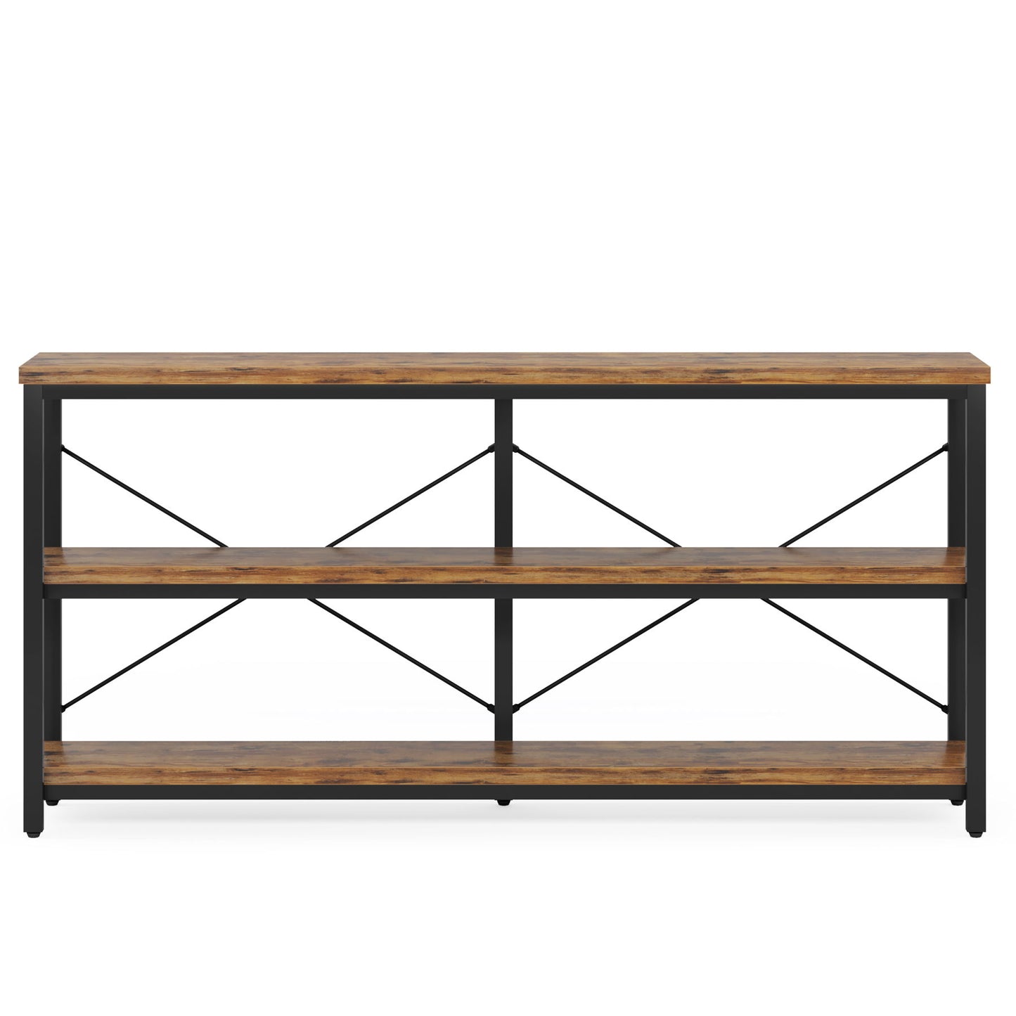 Console Table With 3 Tier Storage Shelves Finish, Slim Narrow Design For Living Entryway - Brown / Black