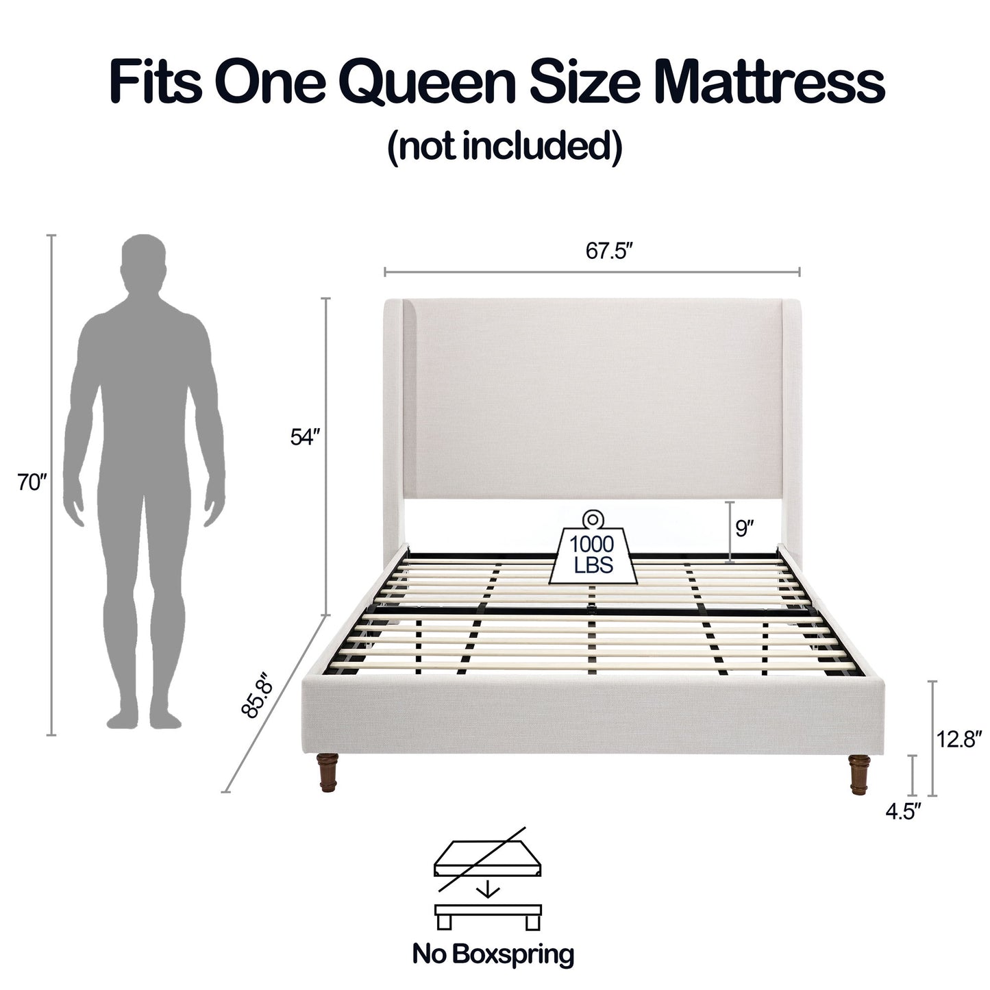 Harper - Tall Headboard Upholstered Bed / High Headboard / Elegant Simplicity / No Box Spring Needed