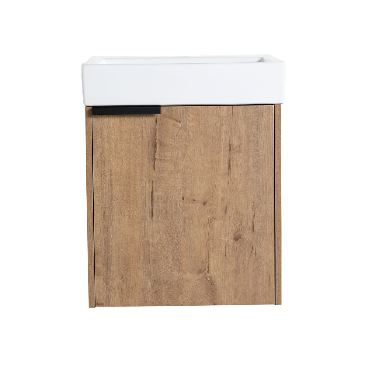 Wall Hung Bathroom Vanity With Top Sink, 1 Small Bathroom Cabinet, With Soft Close Hinges - Imitative Oak