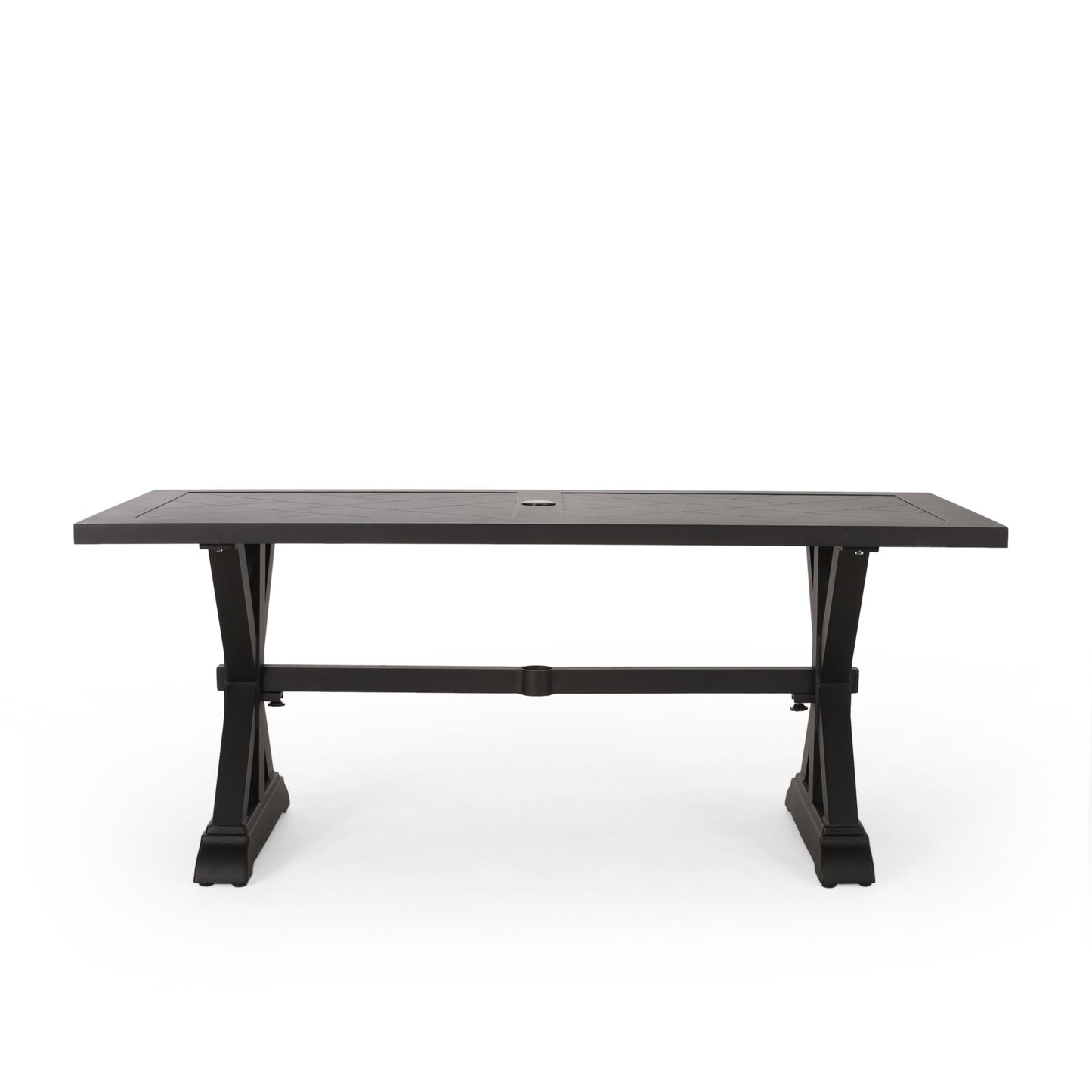 Modern Outdoor Dining Table With X Shaped Legs, Umbrella Hole