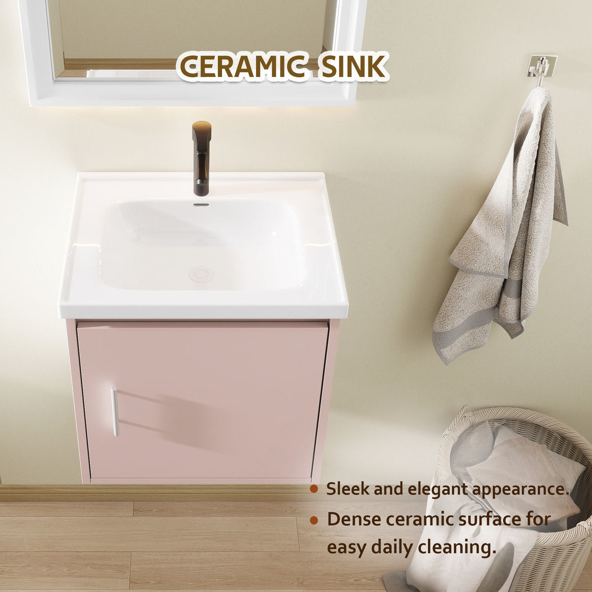 Floating Bathroom Vanity Combo, Wall Mounted Cabinet With Sink & Soft Close Doors For Small Bathrooms