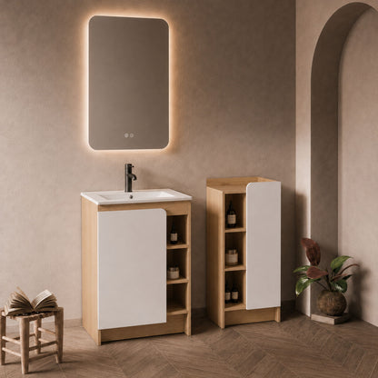 24" Bathroom Vanity With Sink & Side Cabinet, Vanity Set With Thin Edge Sink & Interchangeable Door Panels, Bathroom Storage - Black / Light Oak / White