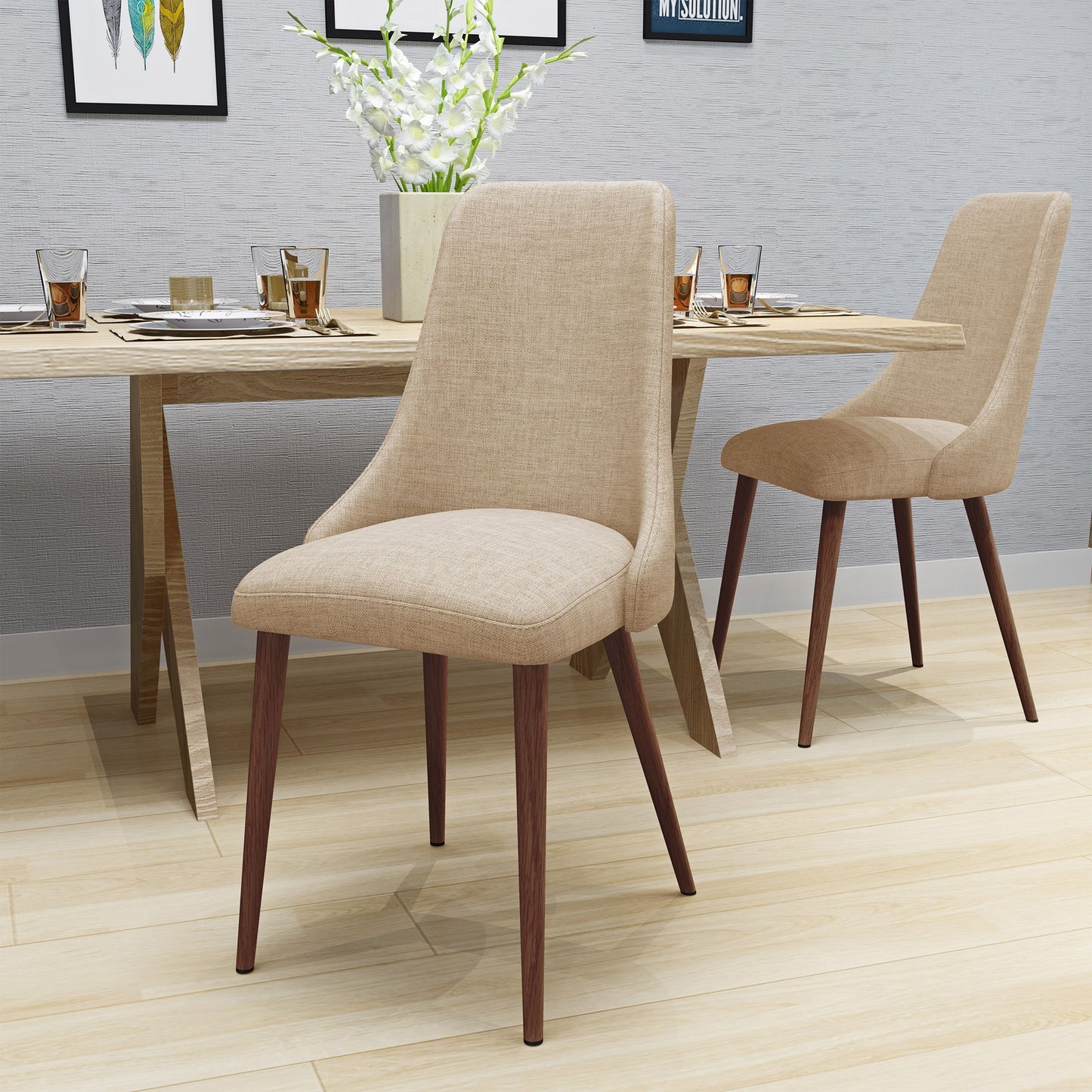 Mid Century Modern Fabric Armless Dining Chair
