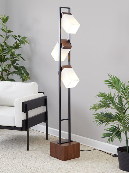 Bento - Contemporary Floor Lamp - Black / Walnut / White