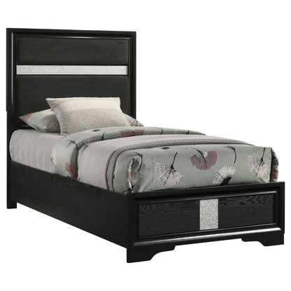 Panel Bed With Padded Headboard And Glittering Accent Stripes