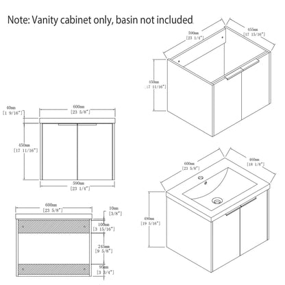 Floating Bathroom Vanity Cabinet With Soft Close Double Doors, Spacious Interior Storage, Wall Mounted, Cabinet Only