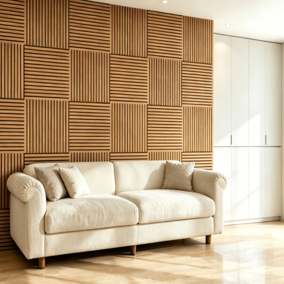 3D Groove Acoustic Panels & Strip Boards, Sound Absorbing Wall & Ceiling Panels (Set of 8) - Walnut