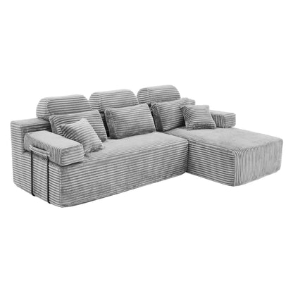 Sectional Sleeper Sofa & Storage Pockets, Modular Couch With Throw Pillows For Living Room