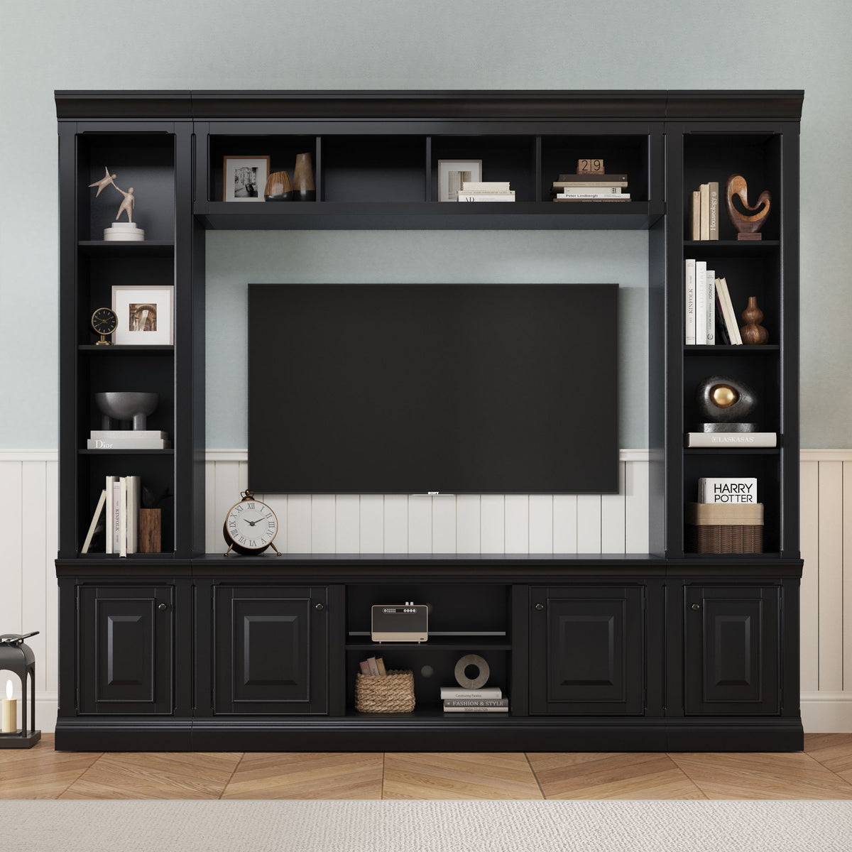 TV Stand With Hutch, Large Entertainment Center With Adjustable Shelves