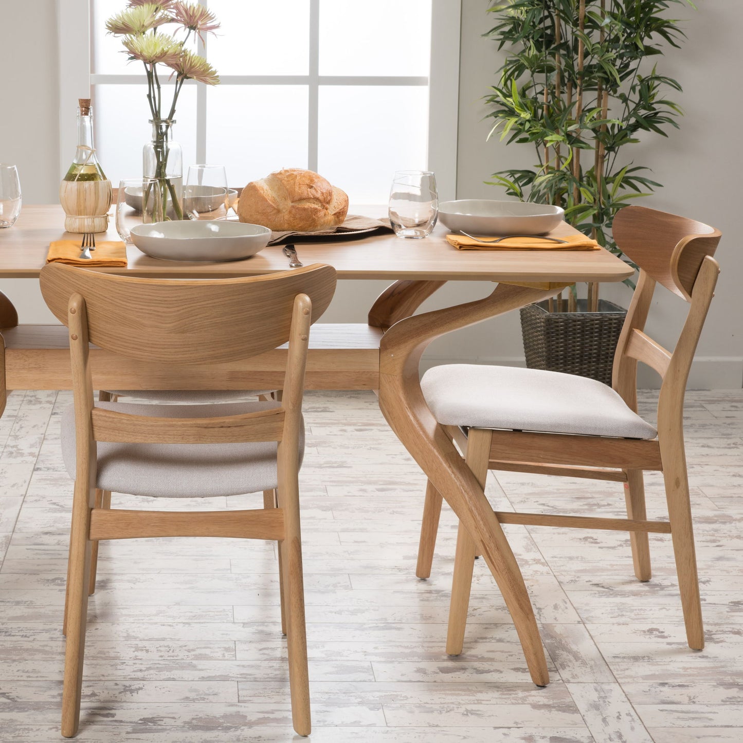 Mid Century Modern Dining Chair With Upholstered Seat And Wood Frame