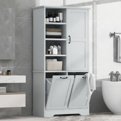 Freestanding Bathroom Storage Cabinet With Doors And Drawers, Adjustable Shelves, Tilt-Out Laundry Hamper
