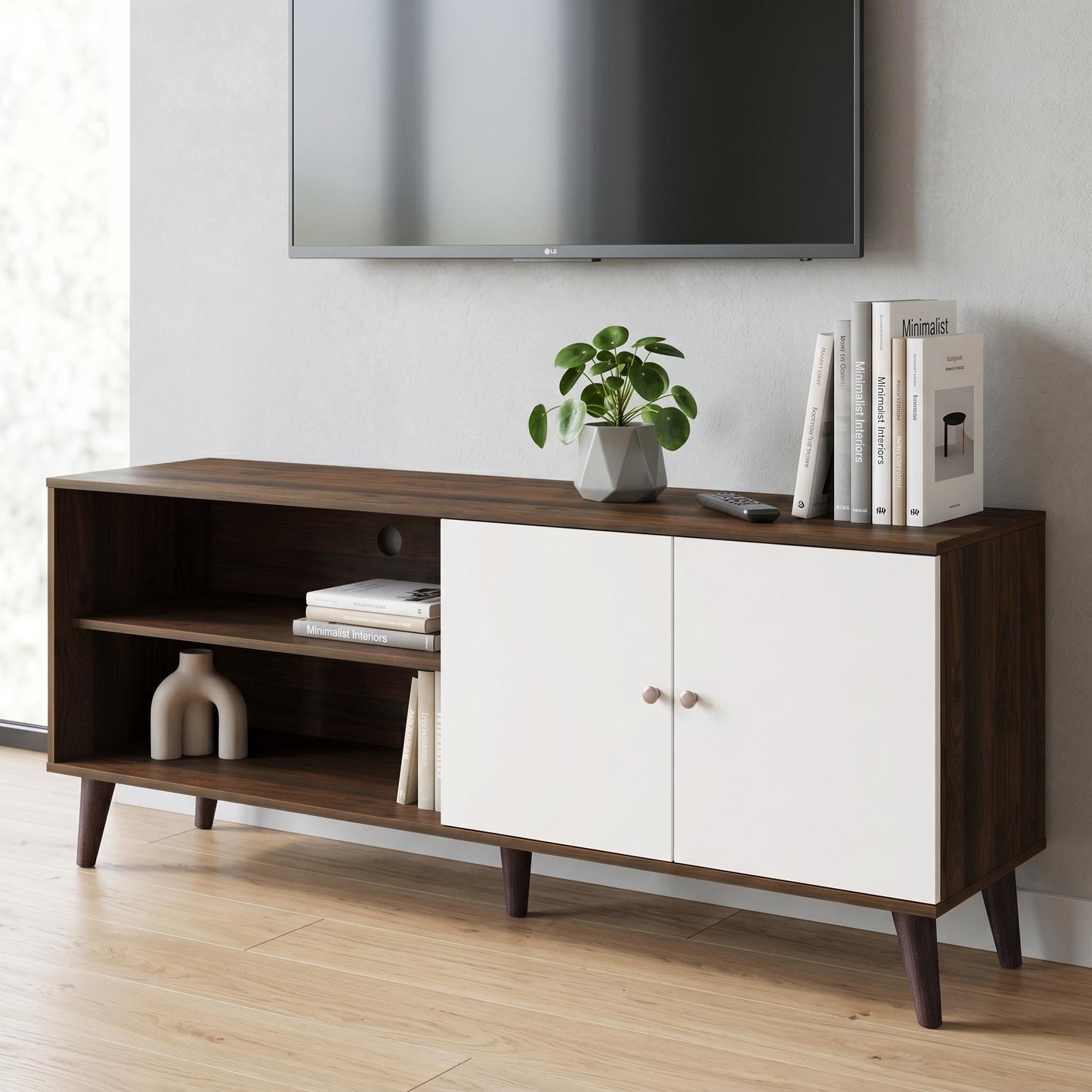 Amidon - TV Stand, With 2 Storage Shelves And 1 Cabinet