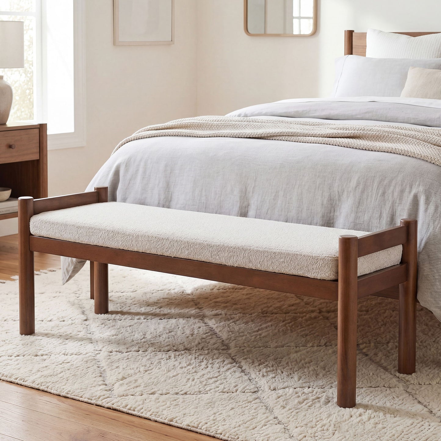 Upholstered Ottoman Bench, Indoor Accent Footrest - Beige