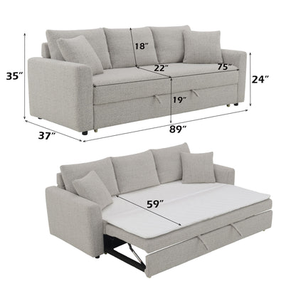 Connie - Boucle Sleeper Sectional Sofa With 2 Toss Pillows - Beige