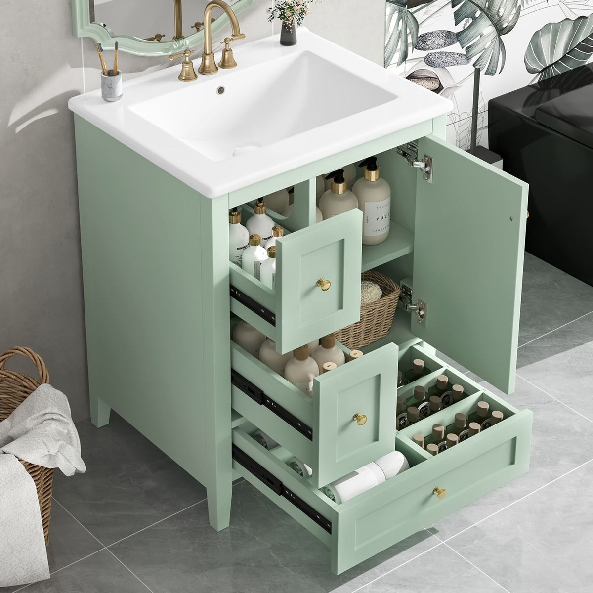 Modern Bathroom Vanity With Storage, Adjustable Shelf