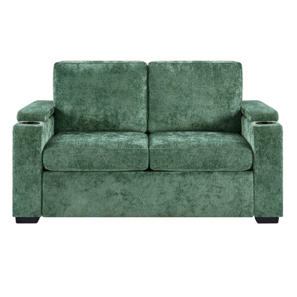 Pull Out Sofa Bed Loveseat With Twin Mattress, Cup Holders And Arm Storage