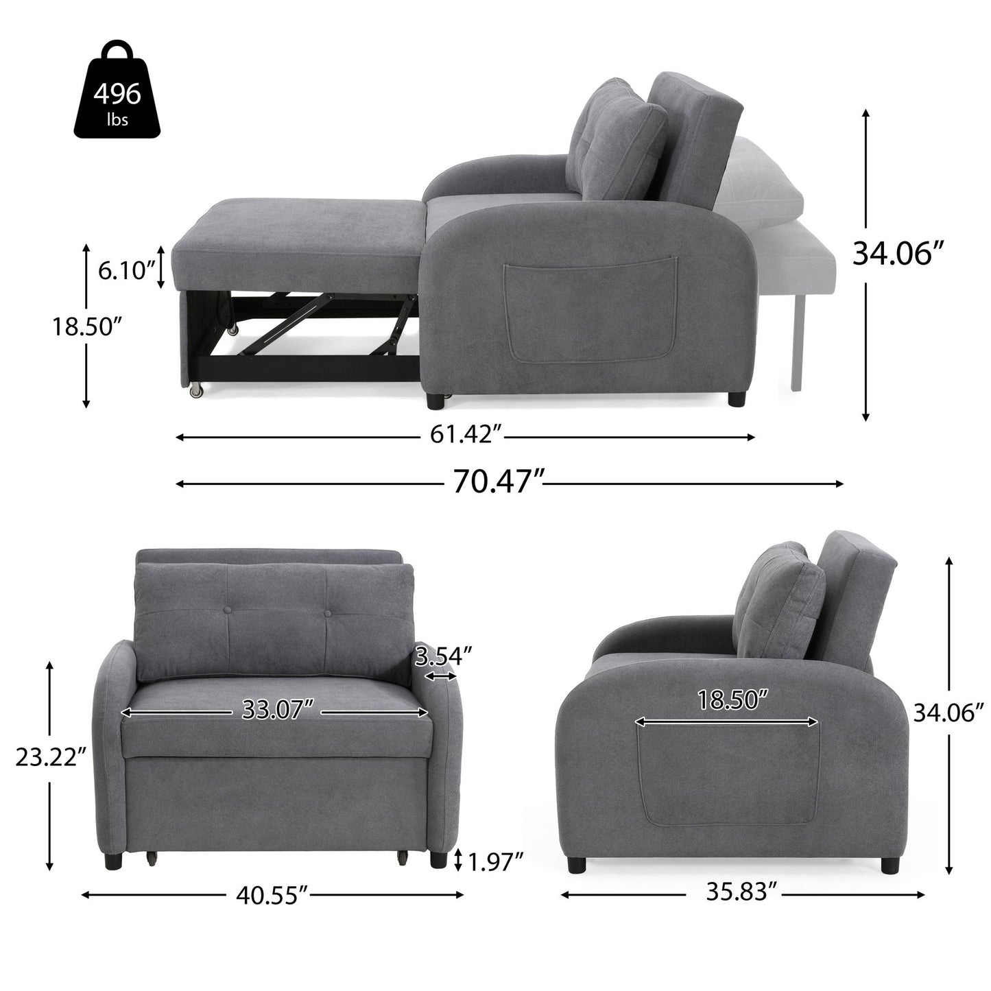 3 In 1 Convertible Sleeper Sofa Bed For Living Room