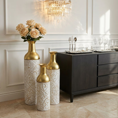 Floor Vases, Tall Home Decor Vases (Set of 3) - White / Gold