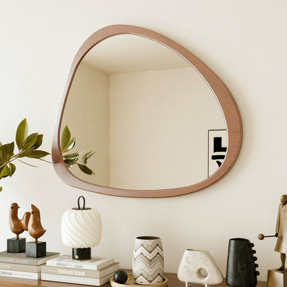 Asymmetrical Wall Mirror Wooden Framed Mirror Large Sized Dressing Mirror, For Living Room, Bedroom, Bathroom, Hallway Or Entry Way - Natural Wood