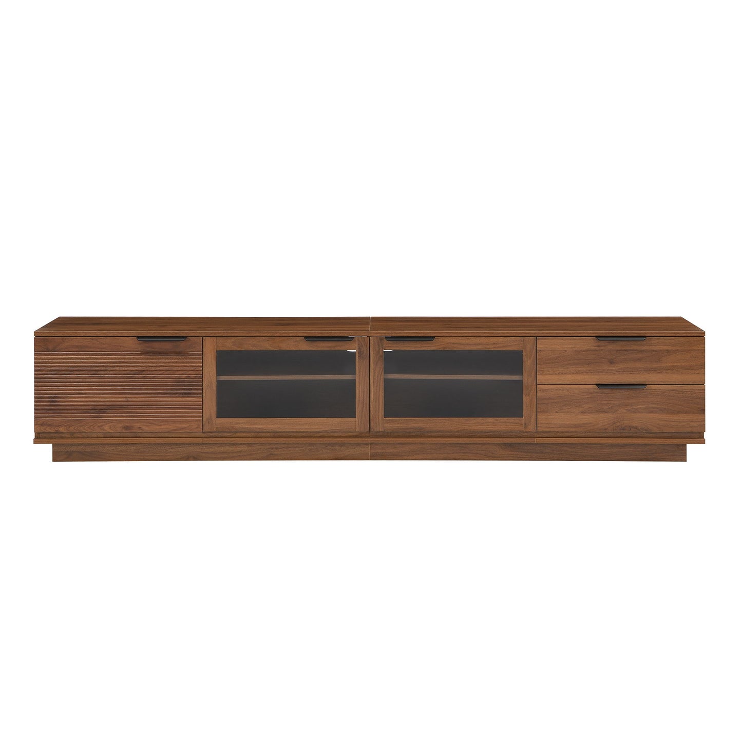 TV Stand With 2 Drawers, Doors & Cable Management, Soft Closing Hinges - Walnut
